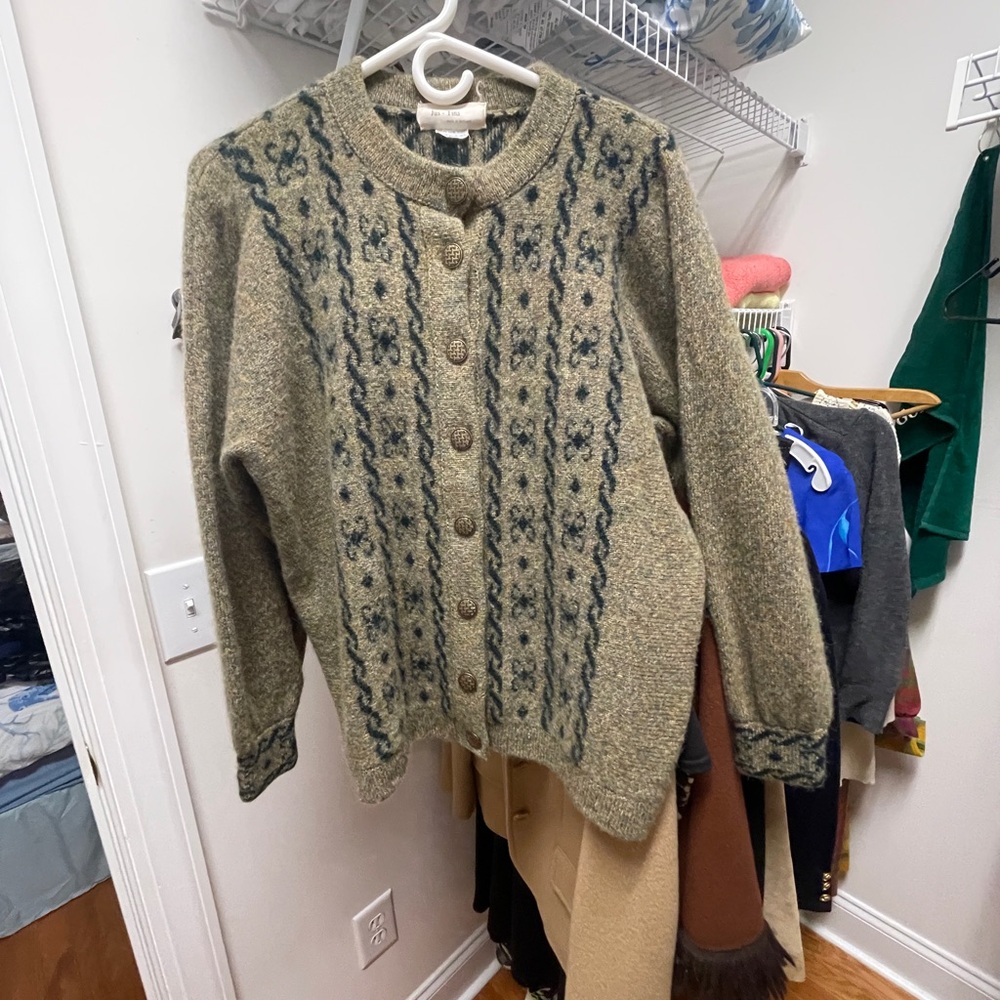 Chunky Knit Green Cardigan Sweater